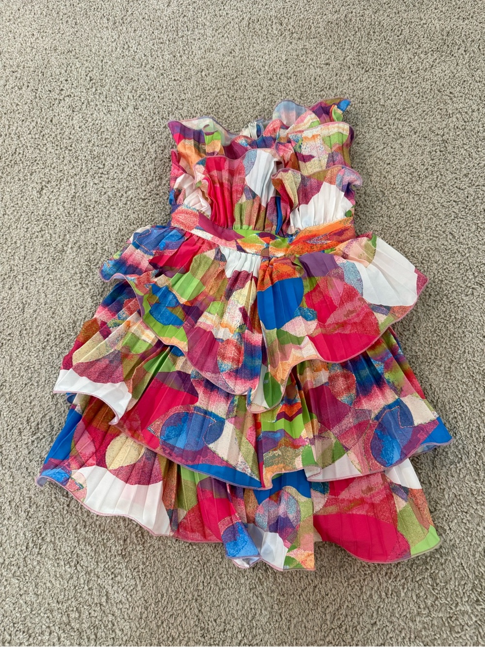 Multicolor Ruffle Party Dress - Vibrant Pink & Blue